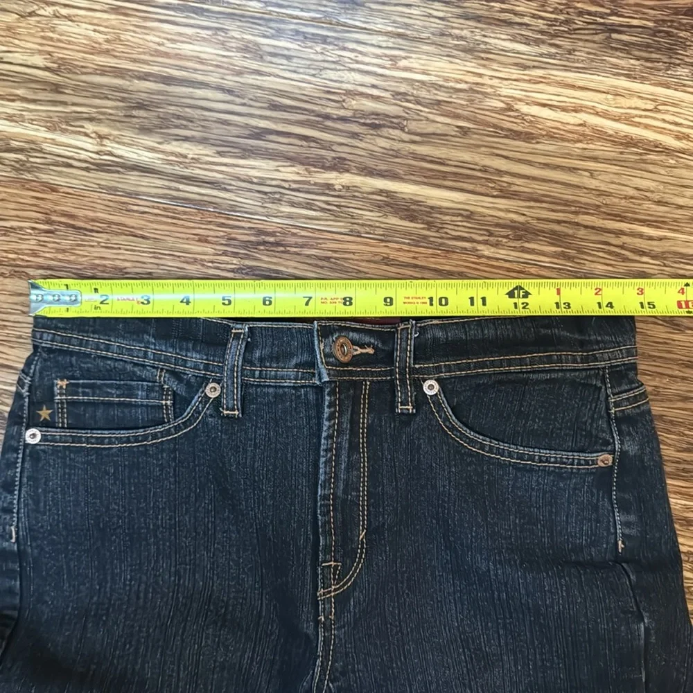 Jeanstar dark wash mid rise flare leg cotton stretch jeans size 4 short
